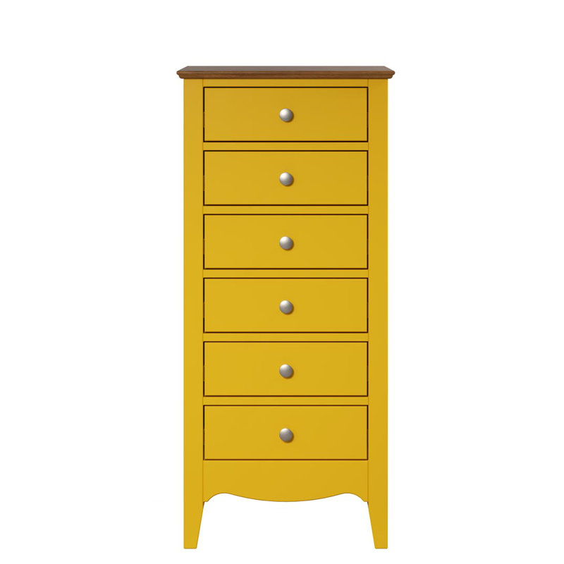 Delrick 6 Drawer 50Cm W Tallboy, Yellow/Brown