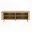 Table basse moderne de style Mid-Century avec rangement: finition en bois naturel, 4 tablettes ouvertes et 2 portes, pour le salon, le centre de divertissement, le cinéma maison-1069345742