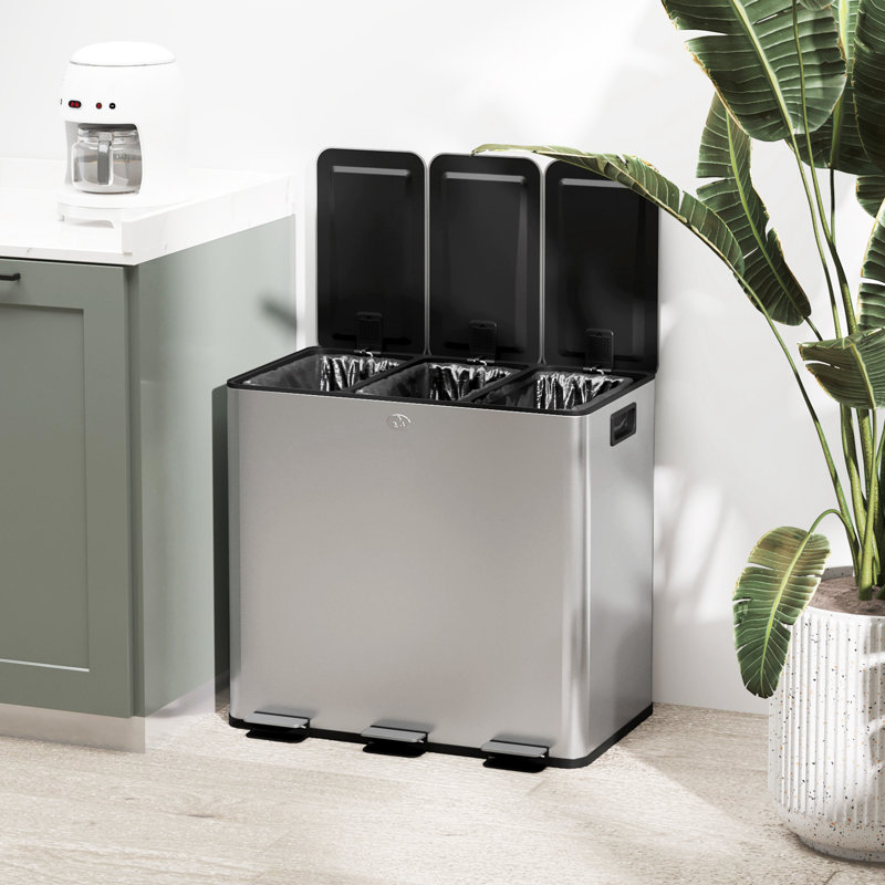 Steel,Plastic Step On Multi-Compartments Rubbish & Recycling Bin - 45L