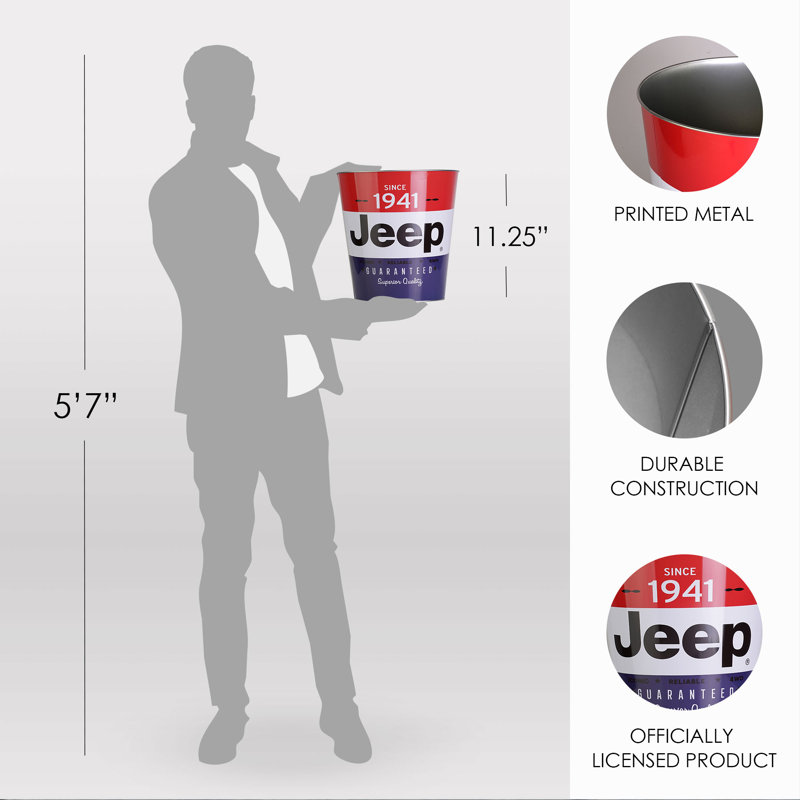 Jeep Red and Blue Metal Decorative Trash Can