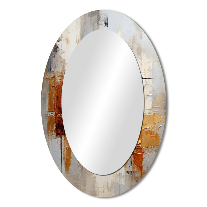 Transcendent Textures V - Abstract Oval Decorative Mirror On Metal, 36" x 24"