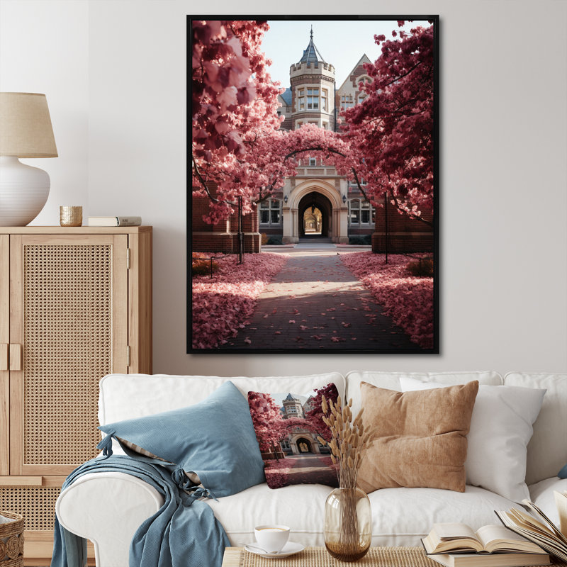 Université rose «Welcome» extrêmement sur toile, H 40 po x l 30 po x P 1,5 po, Cadre flottant noir