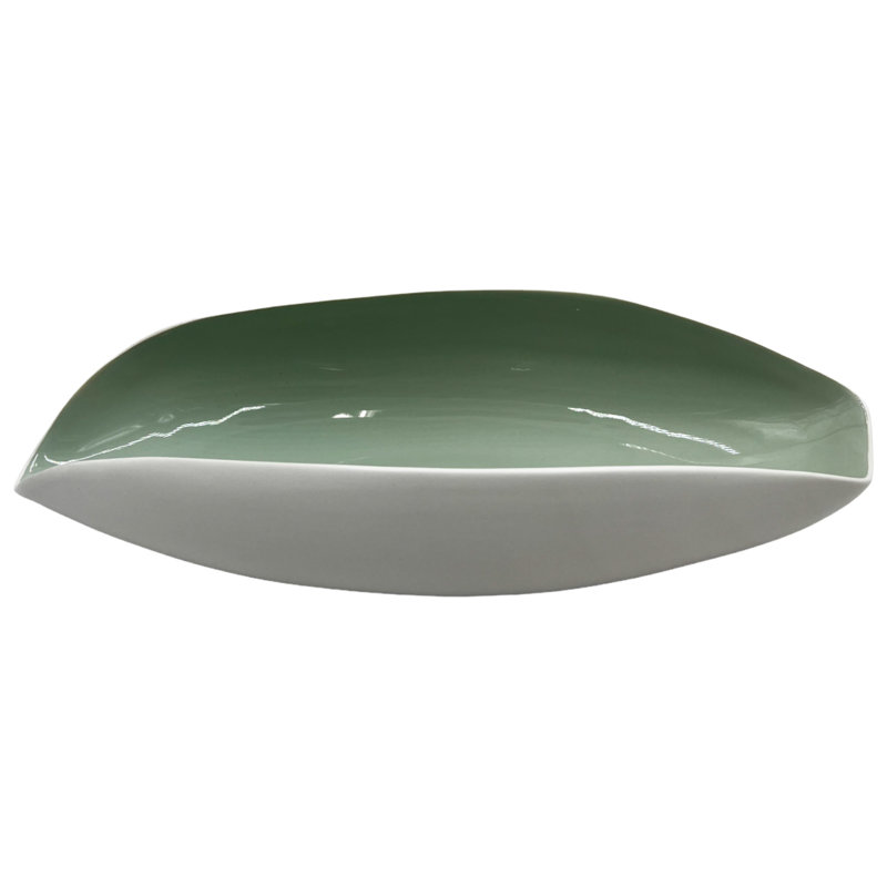 Bol décoratif moderne en céramique de 14 po de large blanc et vert