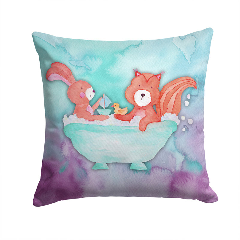 Coussin décoratif intérieur/extérieur en aquarelle de bain et écureuil, 14 po x 14 po