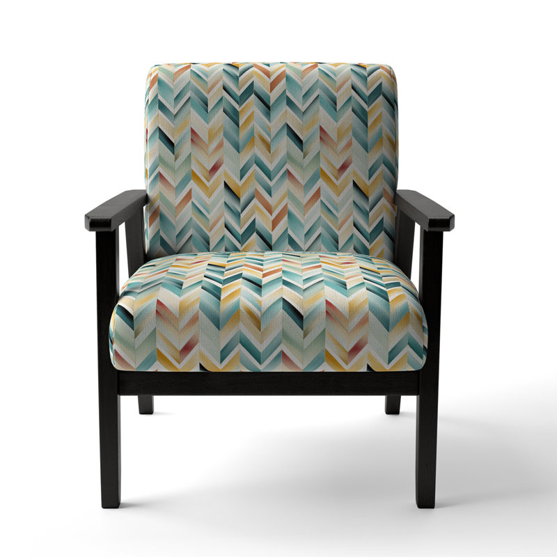 Cantina Upholstered Armchair, Beige/Blue/Yellow Polyester, Black Square Arms