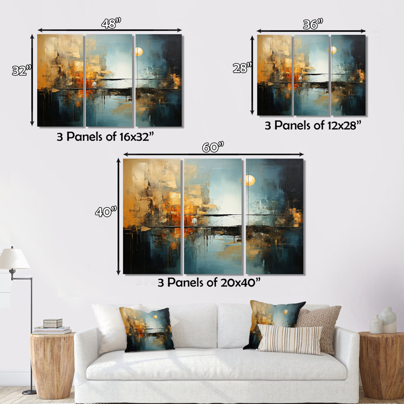 «Teal Orange Bold Energy I», ensemble de reproductions d'art sur toile, H 28 po x l 36 po x P 1 po