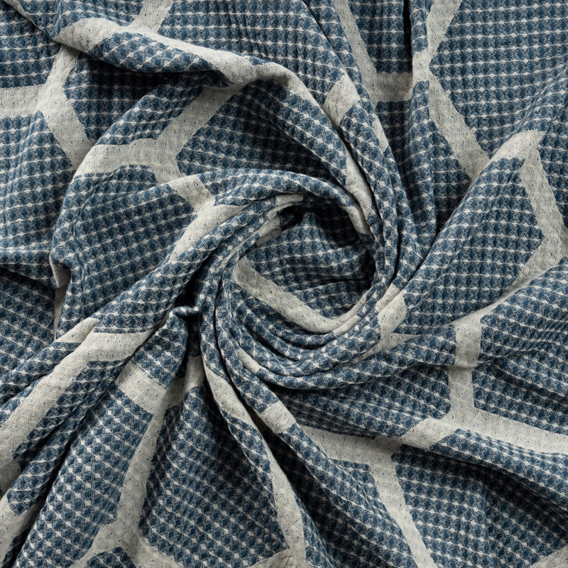 Blue and Cream Organic Cotton Reversible Throw Blanket
