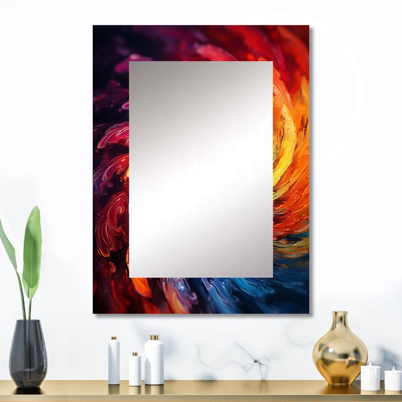 ColorfulFloral Fractal Spiral II - Fractal Wall Mirror, Modern Decorative Mirror, Printed Metal Art, 32" x 24"