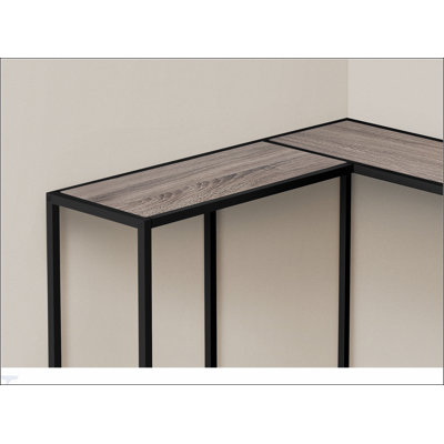 Console d'angle étroite avec stratifié brun moderne et métal noir, parfaite pour les entrées et les petits espaces