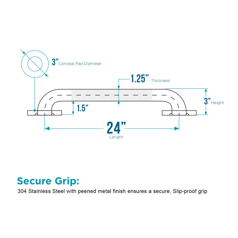 Highcraft Grab Bar for Bathtubs and Showers, Anti Slip Shower Grab Bars for Seniors and Elderly, Safety Bar for Bathroom 1.5" ADA Compliant Grab Bar, Heavy Duty Stainless Steel Shower Handle
