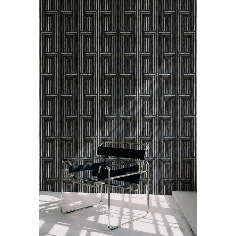 Organic Chiselled 10' L x 24" W Wallpaper Roll, Black, Faux Grasscloth, Non-pasted