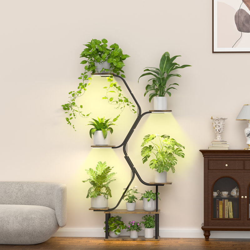 Arlmont & Co. 65" 7 Tiered Metal Plant Stand with Grow Lights for ...