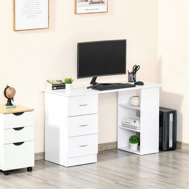 Poste de travail 47 po avec 3 tiroirs et tablette de rangement - blanc
