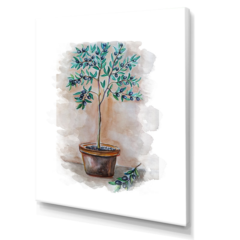 Pot d'olivier vert - peinture, H 20 po x l 12 po x P 1 po, Toile tendue