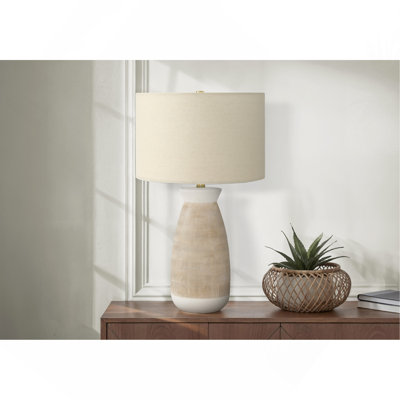 27" Contemporary Table Lamp, Cream Ceramic Base with Beige Shade for Home Decor Lighting