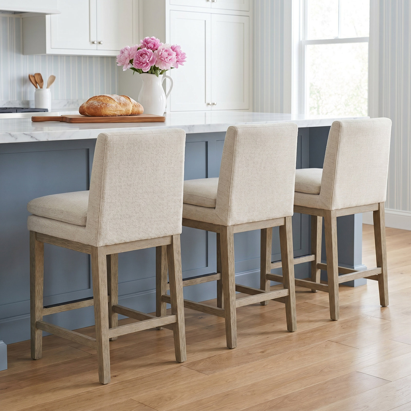 Bethea Upholstered Counter Stool, Effie Linen Performance Linen
