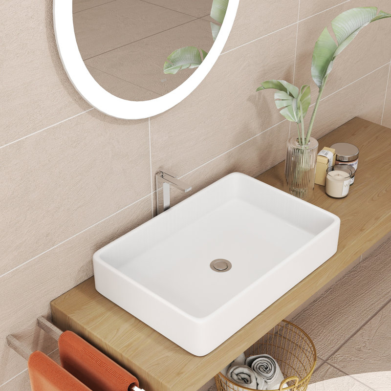 24" L x 16" W Ceramic Vessel Bathroom  Sink Rectangular Drop-in Vanity Sink, White