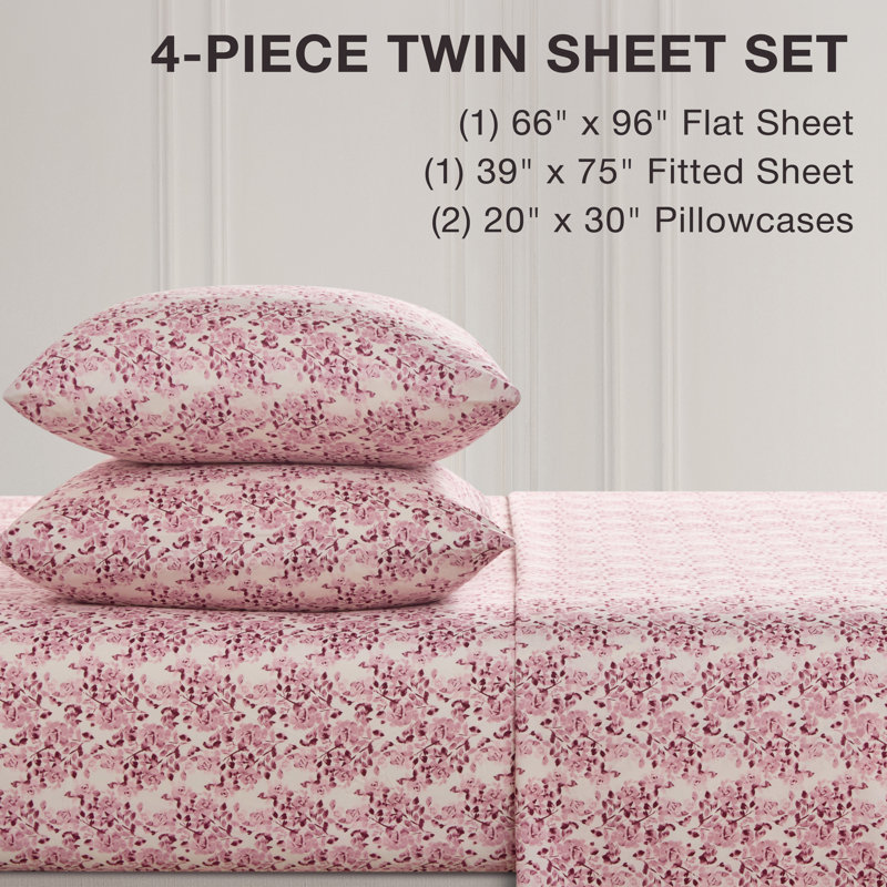 BCBG Microfiber Sheet Sets with Extra Pillowcases, Twin, Susan-Gardenia Rose