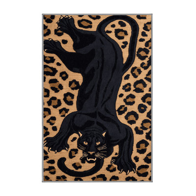 Washable Black Leopard Big Cats Area Rug