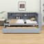 Lit de jour moderne en L avec rangement en bois - Lit gigogne simple, tablettes, station de charge USB et cadre de plateforme | Aucun sommier requis (filles, garçons, adolescents)