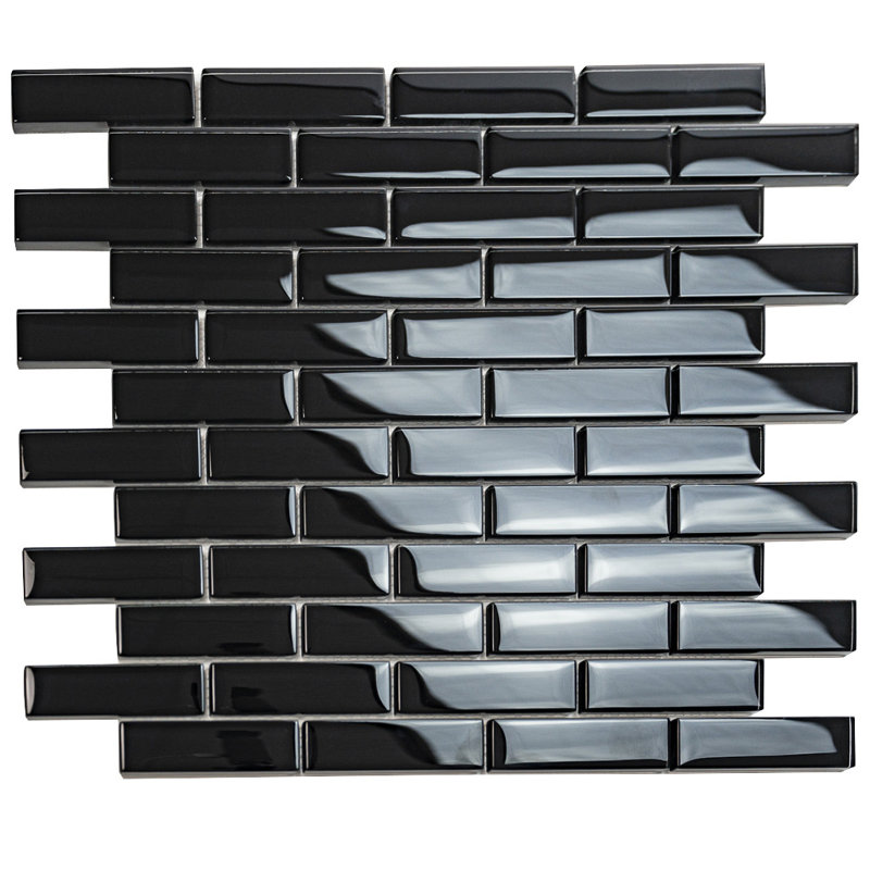 11.9"X 11.9" Polished Glass Brick Tile, Black