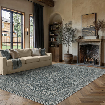 Alora Machine Washable Floral Area Rug With Non-Slip Backing