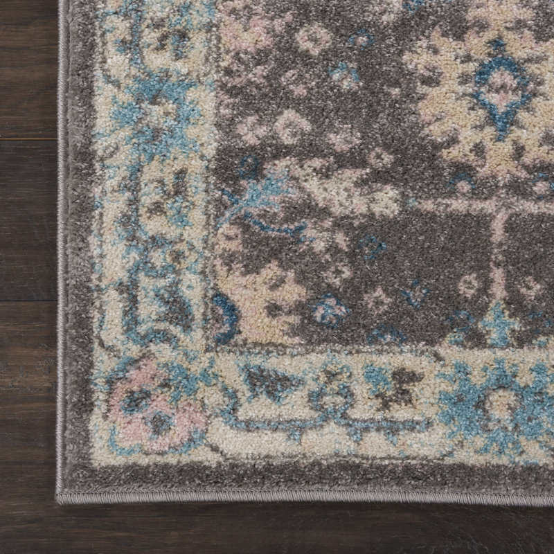 Tapis traditionnel gris Deedra, Tapis de couloir 2 pi 3 po x 7 pi 3 po