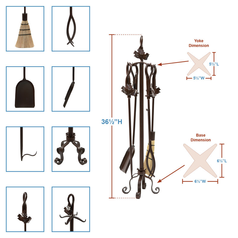 Ensemble d’outils de cheminée en fer forgé 4 pièces Chambliss, Bronze romain thermolaqué