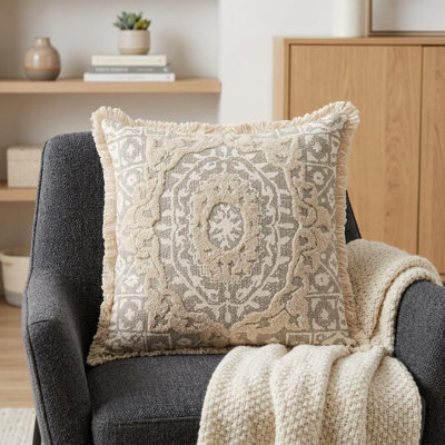 Abu Transitional Beige Throw Pillow