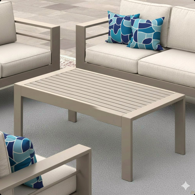 Table basse d'extérieur en métal toutes saisons, Kaki