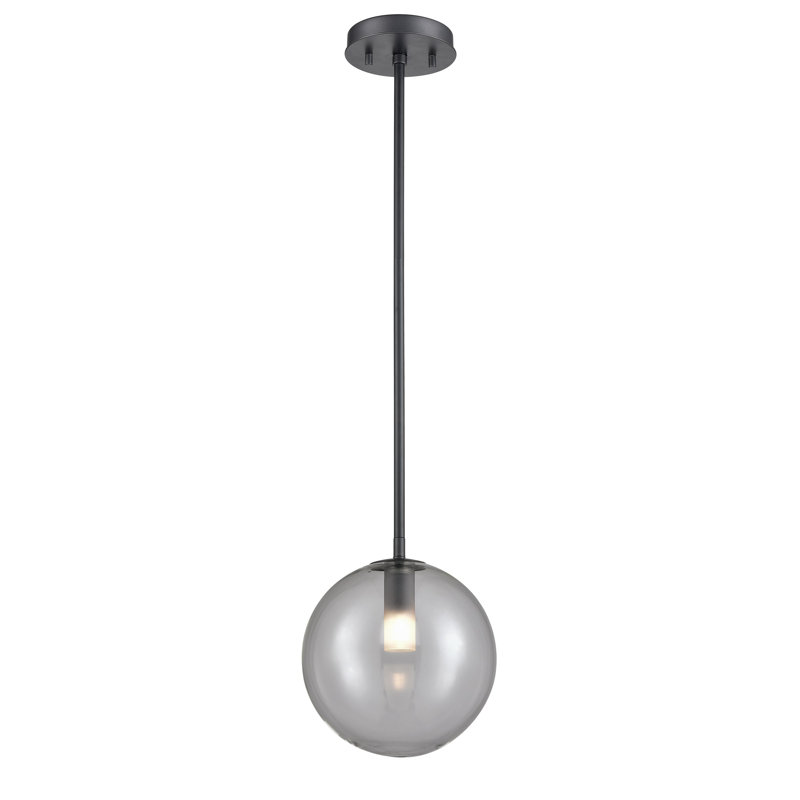 Luminaire sphère suspendu 1 lumières simple Sumner, Verre fumé, Noir