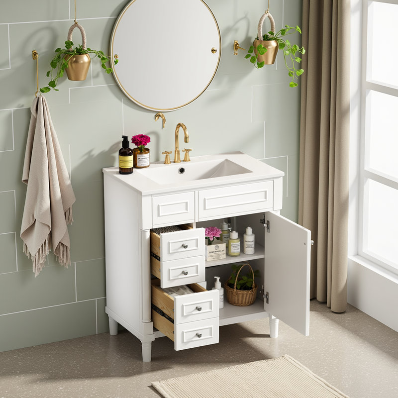 Meuble-lavabo 30 po avec comptoir en céramique, Blanc