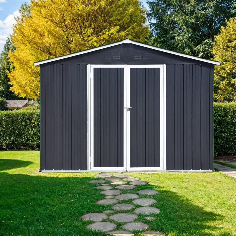 Dark Gray 10ft x 12ft Galvanized Steel Garden Storage Shed
