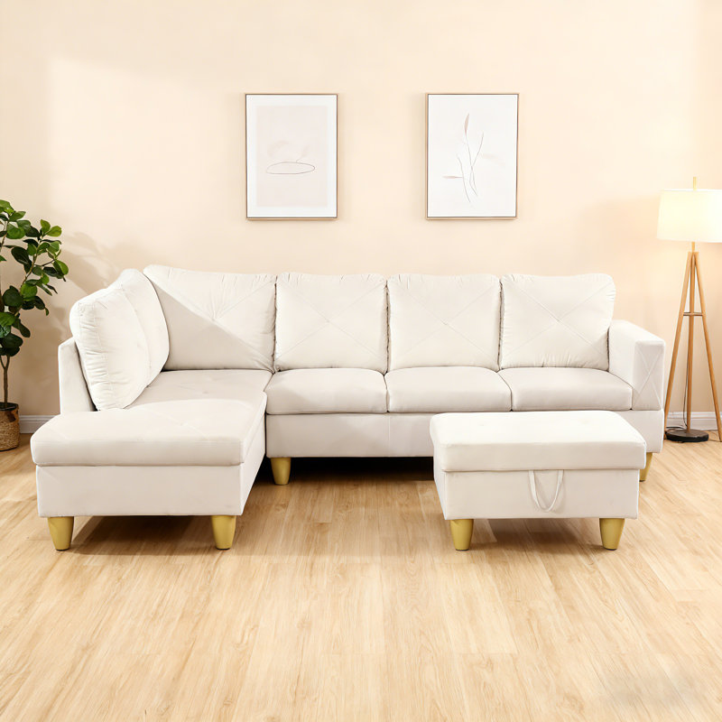 Ensemble de canapé moderne en tissu minimaliste de trois pièces (siège double + siège simple + tabouret de rangement) avec ligne de pression tridimensionnelle blanche en X