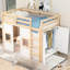 Lit mezzanine simple avec 2 fenêtres, garde-robe de rangement intégré, sans sommier ni fenêtres, bois naturel / blanc durable