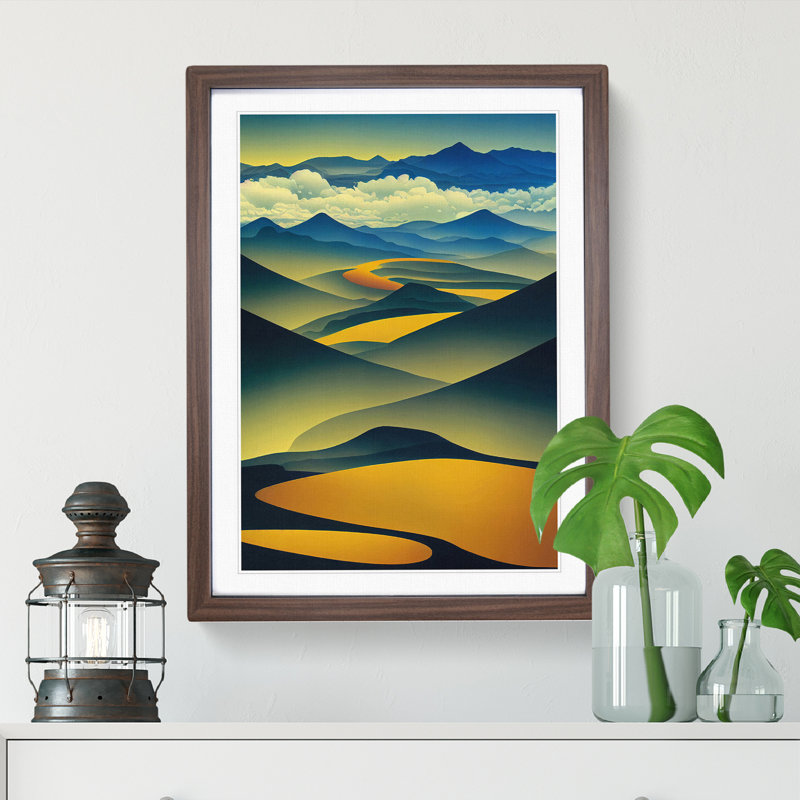 Abstract Mountain Landscapes No.3 - Wall Art, Walnut Framed, White, 64cm H x 46cm W