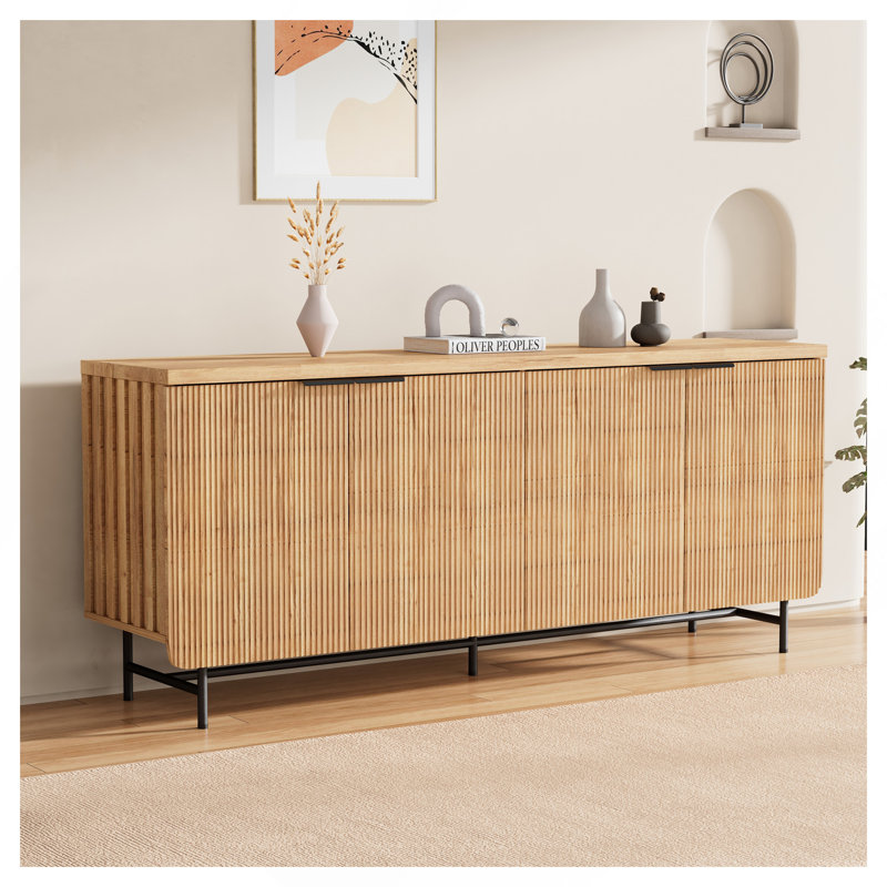 Buffet de cuisine moderne scandinave à porte en alcôve avec armoire de rangement de 68 po; lumières DEL incluses, Jaune