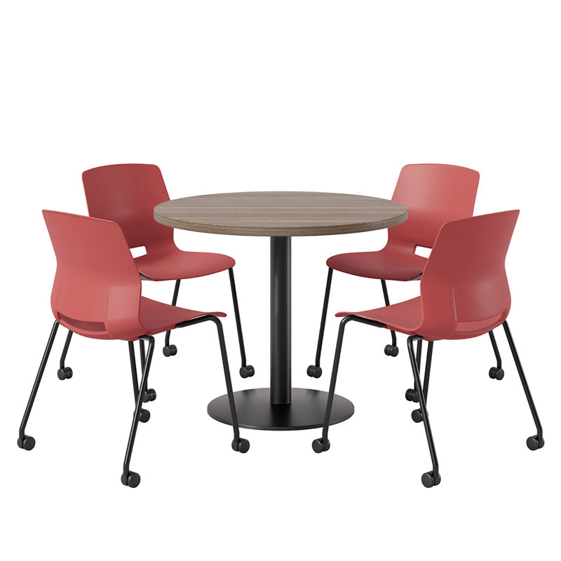 Ensemble repas pour quatre personnes, Teck studio, Rouge / noir, H 29 po x L 36 po x l 36 po