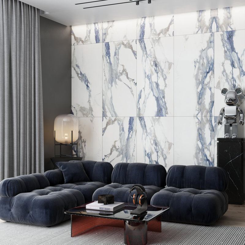 Veneto 23.6 In. X 23.6 In. Polished Porcelain Square Wall And Floor Tile (15.5 Sq Ft/Case) - 4 Sheets, White/Blue