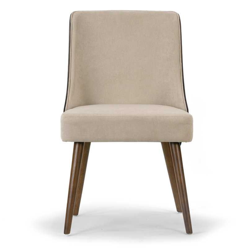 Dancy 19.09'' H Upholstered Side Chair, Walnut Frame/Beige Seat