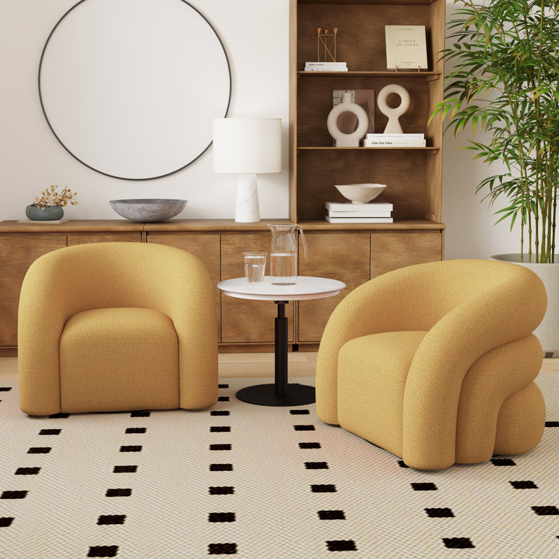 Fauteuil demi-tonneau rembourré et pivotant, Jaune
