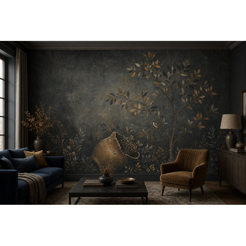 Décoration murale antique en forme d'urne fissurée amovible, 100"x96", Peel and Stick
