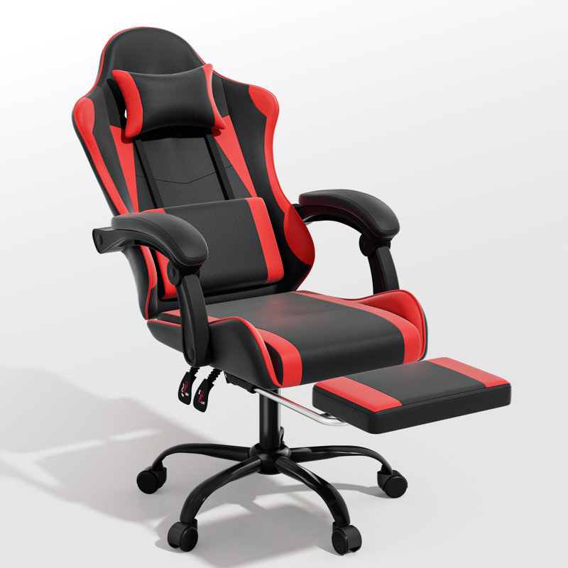 Fauteuil de jeu réglable en similicuir, siège d'ordinateur ergonomique avec appui-tête, repose-pieds et soutien lombaire