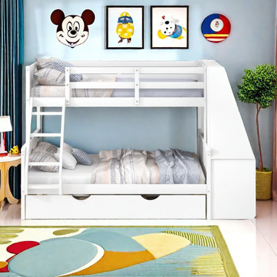 Twin Over Full Bunk Bed With Trundle And Built-In Desk, Three Storage Drawers And Shelf -  Harriet Bee, AD46157A07FB481A998CADB9DD72EE42