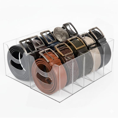 Belt Organizer,Acrylic Belt Organizer for Closet with Removable Dividers 5 Compartments & Handles Drawer organization and storage(2pack)