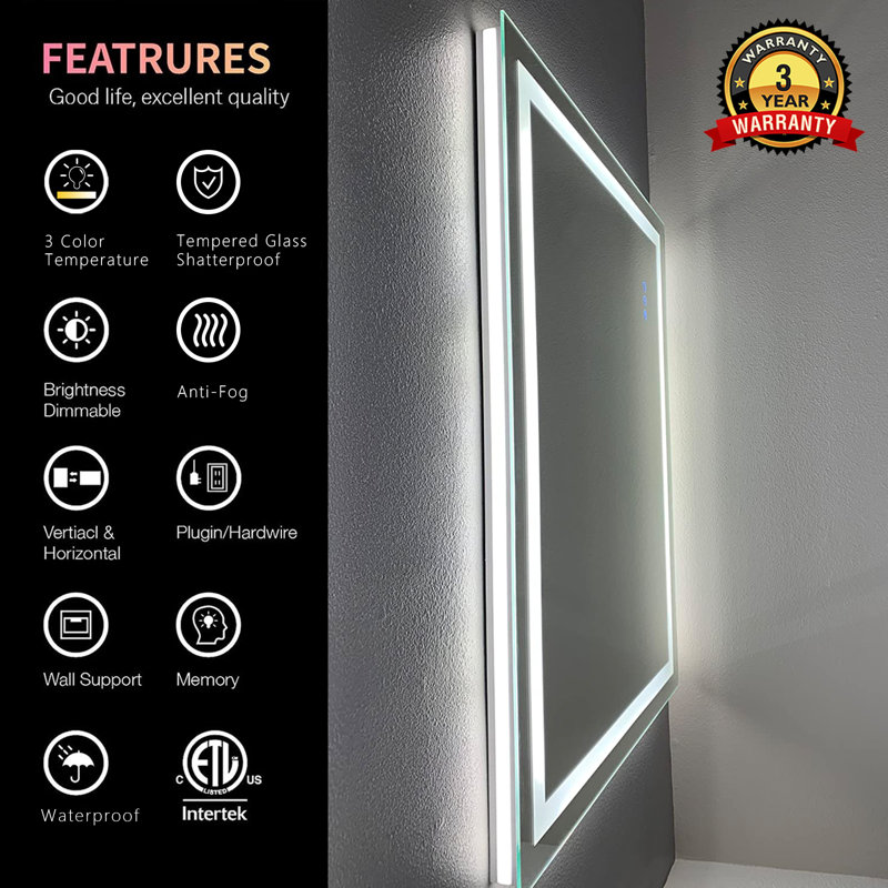 Frameless LED Anti-Fog Bathroom Vanity Mirror with Dimmable Lights