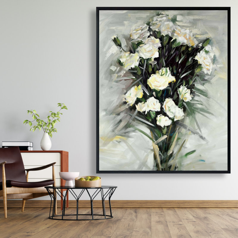 Lisianthus White Bouquet Print On Canvas, H 60 po x l 48 po