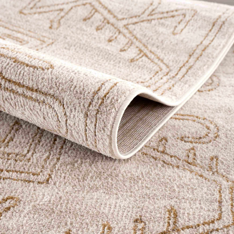 Divyar Southwestern Cream/Gold Area Rug, Rectangle 6'7" x 9'