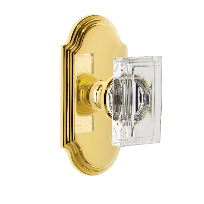 Grandeur Concealed Screw Mechanism Rectangular Knob with Arch Rosette, Lifetime Brass