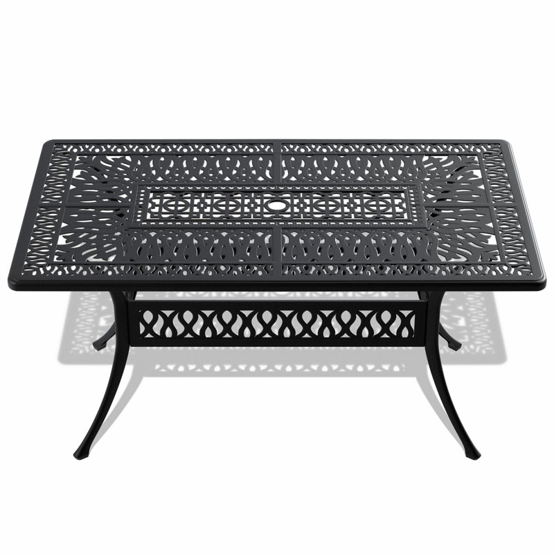 Table de salle à manger pour patio, table rectangulaire d'extérieur avec trou pour parasol, table d'extérieur pour patio, cour arrière, balcon